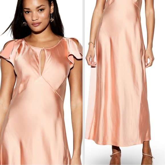 NWTS💓THE OCCASION XL💓ELITE LINE PINK BLUSH SATIN FLUTTER SLEEVE FITTED MIDI MAXI - Picture 2 of 16